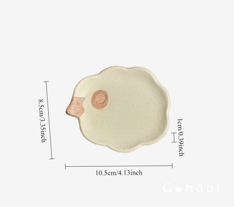 Gohobi Japanese Minoya Ceramic Small Dessert Plate Sheep and Apple Shaped [Made in Japan]