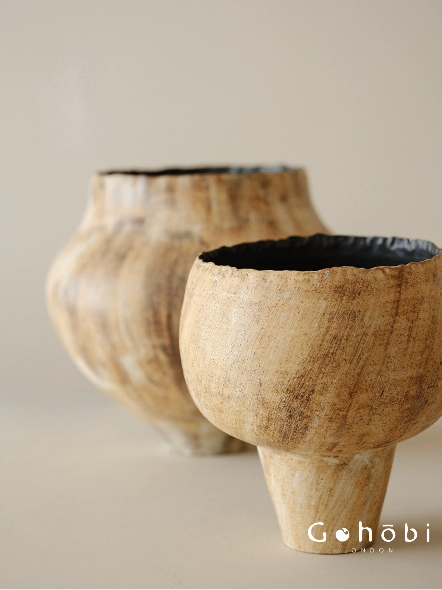 Gohobi Japanese Style Wabi-Sabi Ceramic Vase – Handmade Sand Texture Decorative Ornament