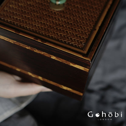 Gohobi Xiangfei Bamboo Storage Box – Embroidered Bamboo Jewellery and Sewing Storage Case
