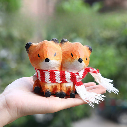 Gohobi Handcrafted Wooden Foxes Ornament