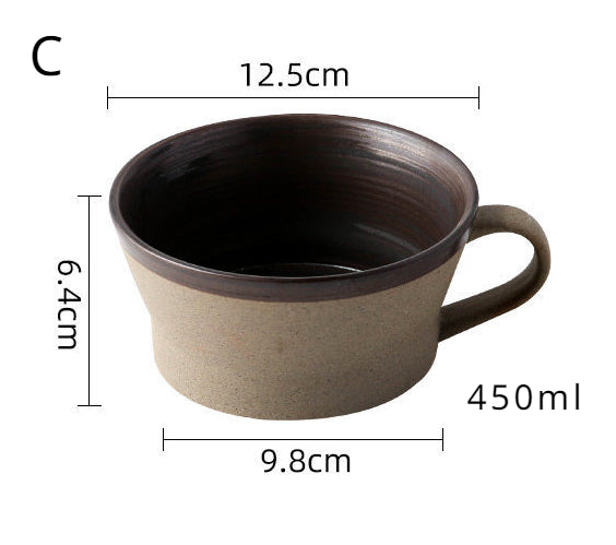 Gohobi Handmade Stoneware Black and Brown Coffee Mug and Saucer