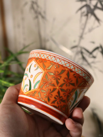 [清和堂 x Gohobi Gallery] Hand-painted Golden Orange Orchid Tea Cup Coffee Cup