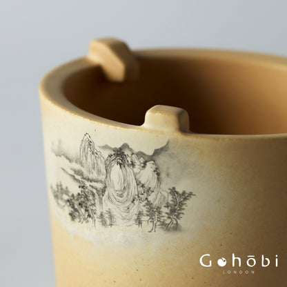 Gohobi Firewood-Style Mini Stove Teapot – Hand-Painted Landscape Charcoal Tea Pot