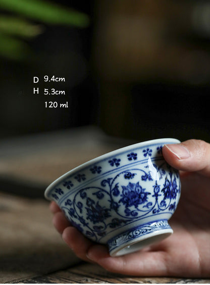 Gohobi Hand-painted Wood-fired Blue and White Yongle Hand-pressed Tea Cup