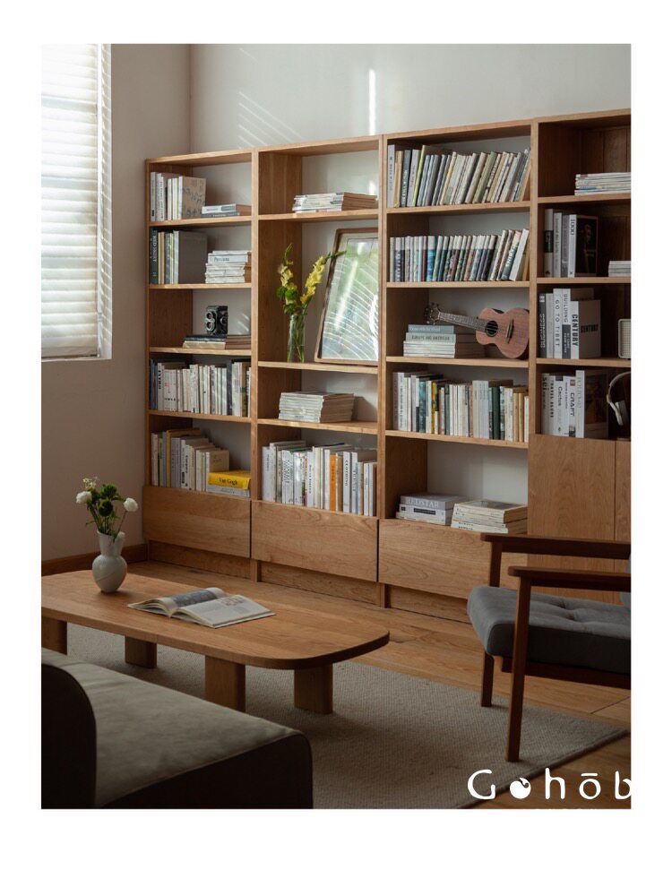 Gohobi Handmade Solid Wood Storage Cabinet – Multi-Layer Wooden Shelving Unit for Living Room or Study | FSC Certified Furniture