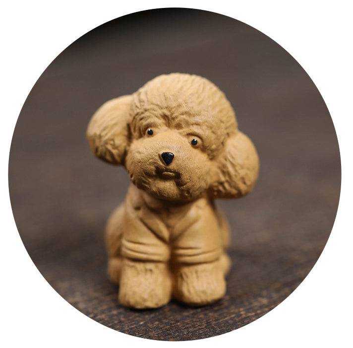 Gohobi Handmade Ceramic YiXing Clay Teddy Dog Ornament Tea pet