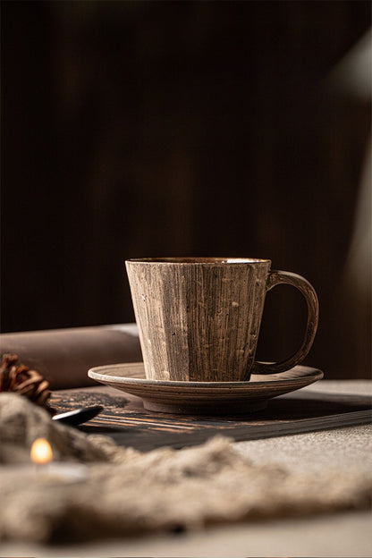 Gohobi Japanese Retro Ceramic Coffee Cup and Saucer Set