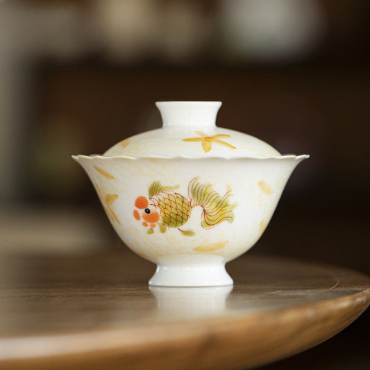 Gohobi Porcelain Hand-Painted Golden Fish Gaiwan