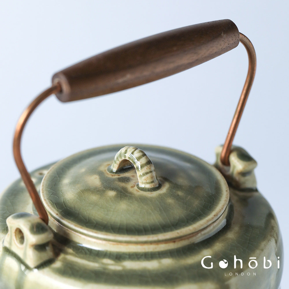 Gohobi Flowing Gold Autumn Sunset Dual-Purpose Teapot – Pure Handmade Ceramic Pot