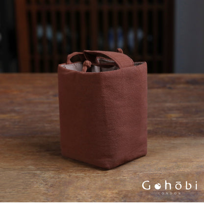 Gohobi Classic Travel Teaware Bag – Plain Cotton Tea Set Storage & Outdoor Carry Case