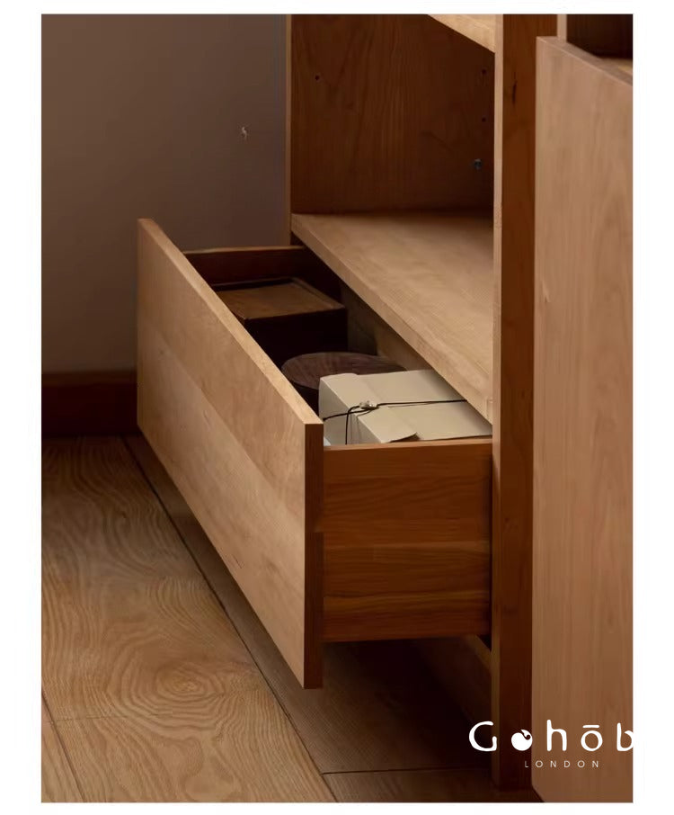 Gohobi Handmade Solid Wood Storage Cabinet – Multi-Layer Wooden Shelving Unit for Living Room or Study | FSC Certified Furniture