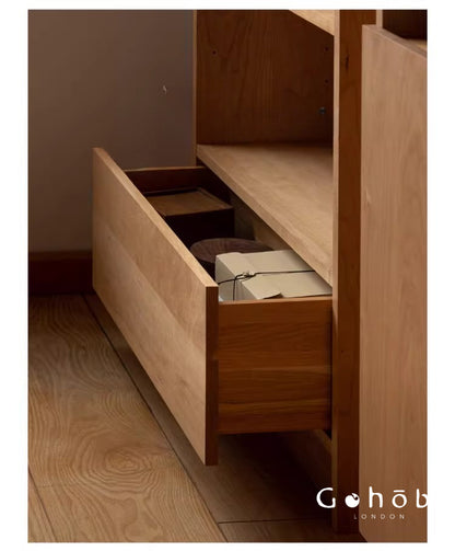 Gohobi Handmade Solid Wood Storage Cabinet – Multi-Layer Wooden Shelving Unit for Living Room or Study | FSC Certified Furniture