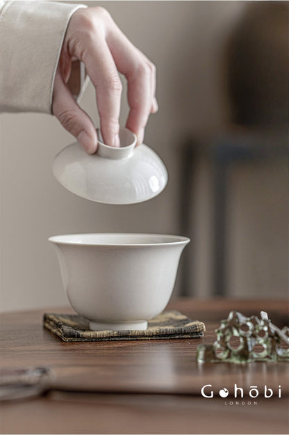 Gohobi Plant Ash Glaze Gaiwan – Song Style Handmade Ceramic Covered Tea Bowl