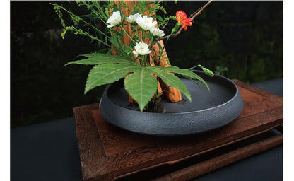 ohobi Frosted Ceramic Ikebana Bowl – Large Zen Flower Arrangement Water Plate