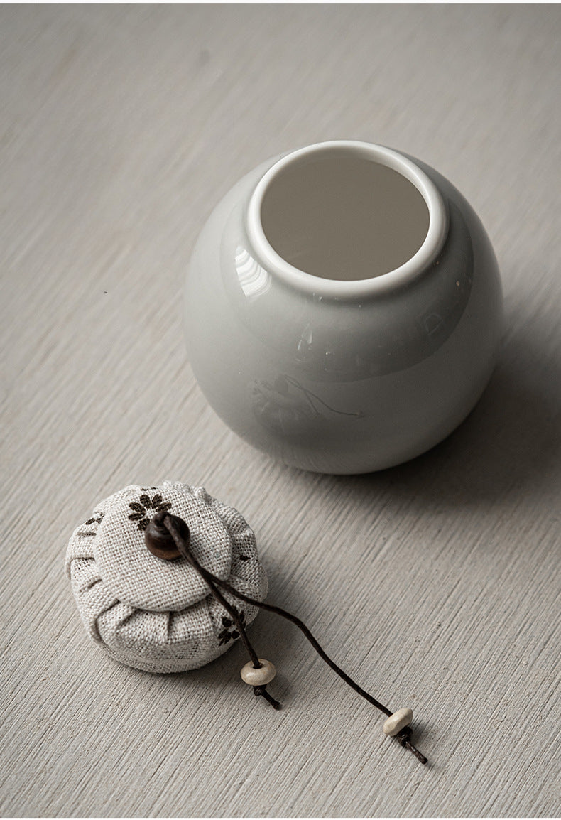 Gohobi Ceramic Tea Storage Jars Ice Grey and Green (Fabric Lid)