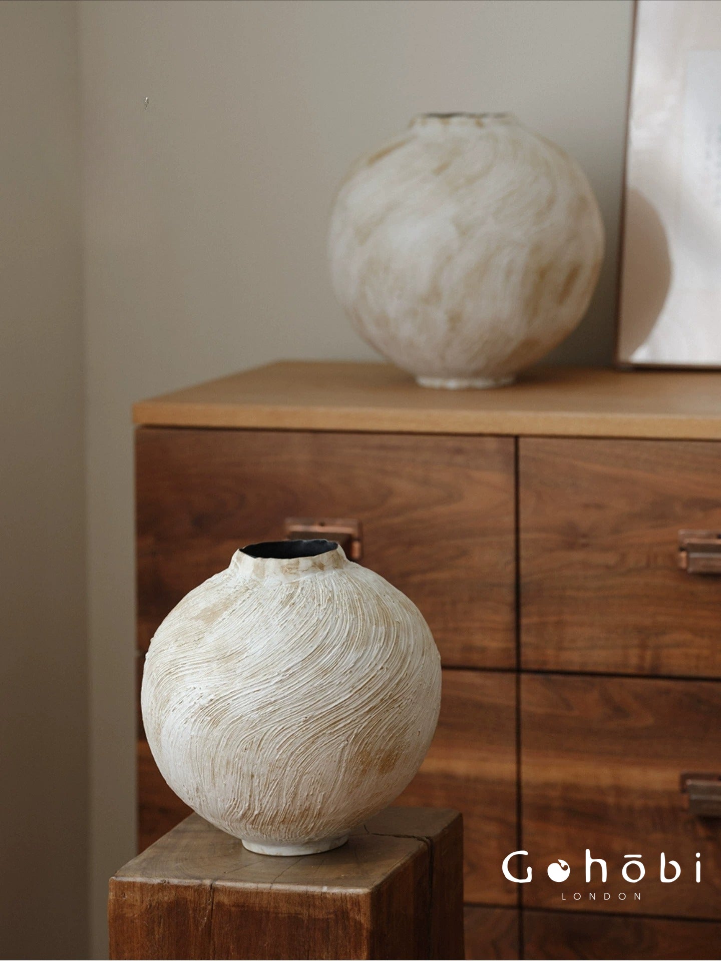 Gohobi Wabi-Sabi Japanese Ceramic Vase – Handmade White Sand Texture Decorative Vase (2 Sizes)