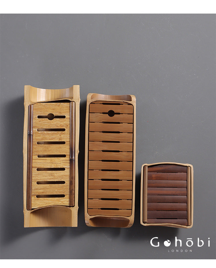 Gohobi Natural Old Bamboo Tea Tray – Water Storage Kung Fu Tea Tray Portable Wet Tea Table