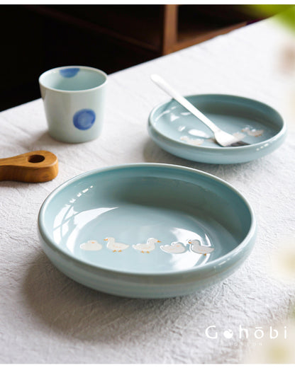 Gohobi White Duck Deep Plate – Cute Ceramic Curry and Dinner Plate [Made in Japan]