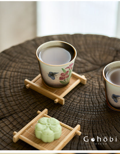 Gohobi Jingdezhen Hand-Painted Iris Teacup – Ceramic Gongfu Tea Master Cup Kiln Glaze