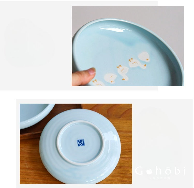 Gohobi White Duck Deep Plate – Cute Ceramic Curry and Dinner Plate [Made in Japan]
