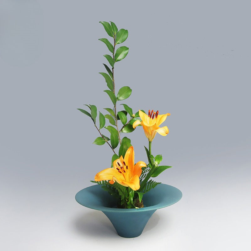 Gohobi Japanese Ikebana Ceramic Flower Bowl – Matte Zen Large Flower Arrangement Vase