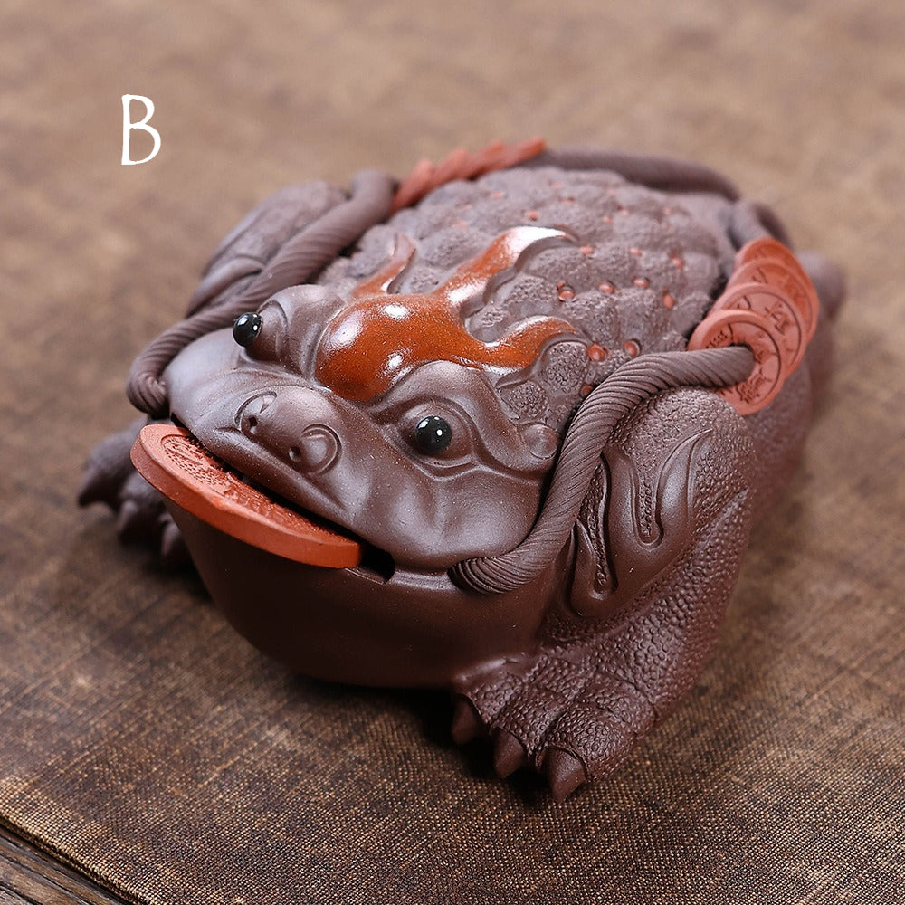 Gohobi Yixing Purple Clay Flame Golden Toad Tea Pet – Handmade Lucky Three-Legged Toad Ornament