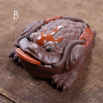Gohobi Yixing Purple Clay Flame Golden Toad Tea Pet – Handmade Lucky Three-Legged Toad Ornament
