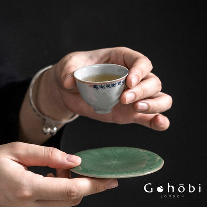 Gohobi Handmade Lotus Leaf Coaster – Ceramic Teacup Holder for Gongfu Tea