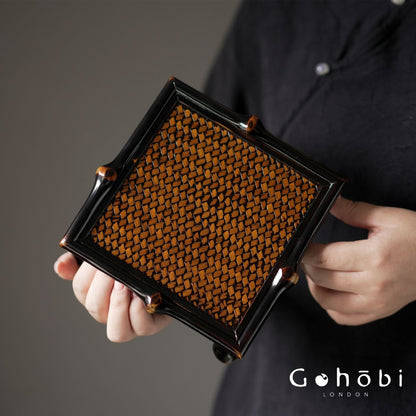 Gohobi Handmade Bamboo Display Table – Retro Tea Set Storage Shelf & Decorative Base