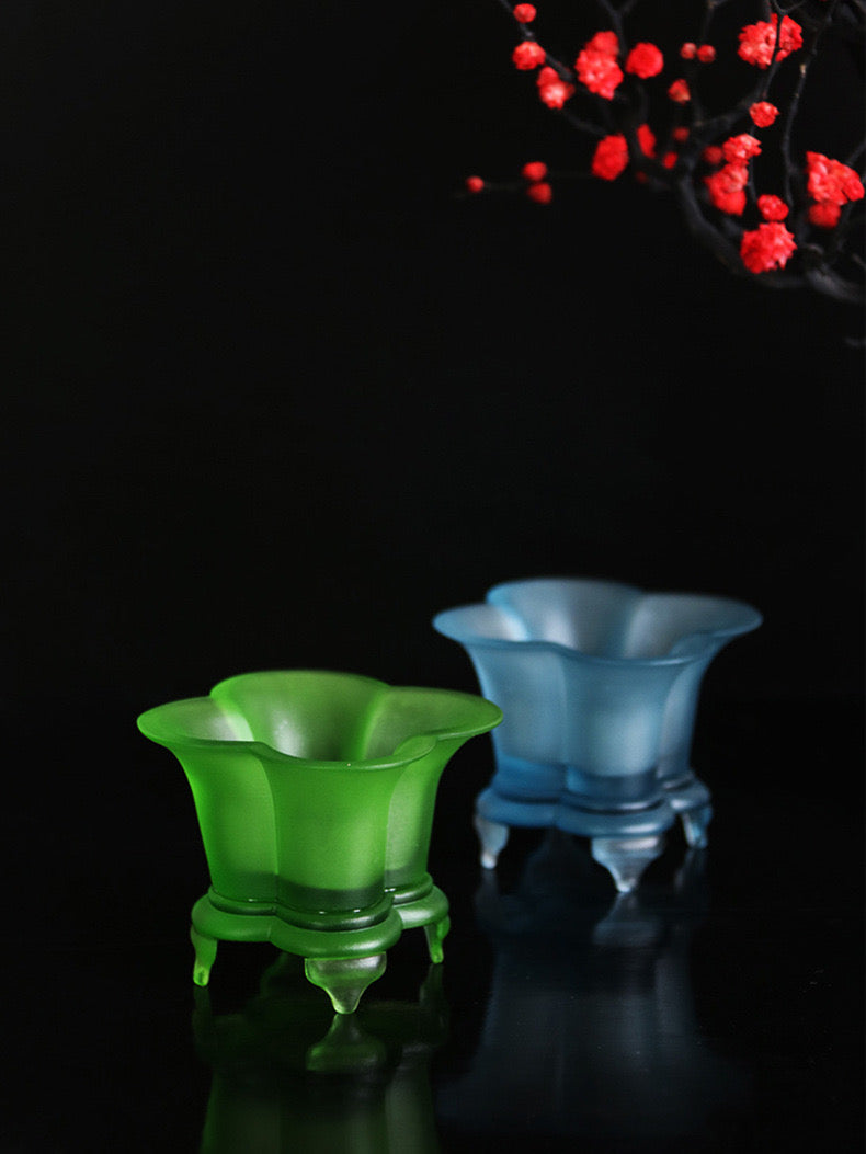 Gohobi Pate de Verre Begonia Shaped Coloured Glass Container