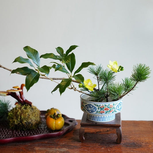 Gohobi Japanese Ikebana High-Foot Ceramic Bowl – Retro Floral Arrangement Vessel
