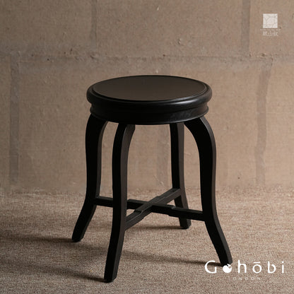 [賦山敘 x Gohobi] Gohobi Shanghai Style Teak Wood Stool – Black Round Solid Wood Tea Table Stool