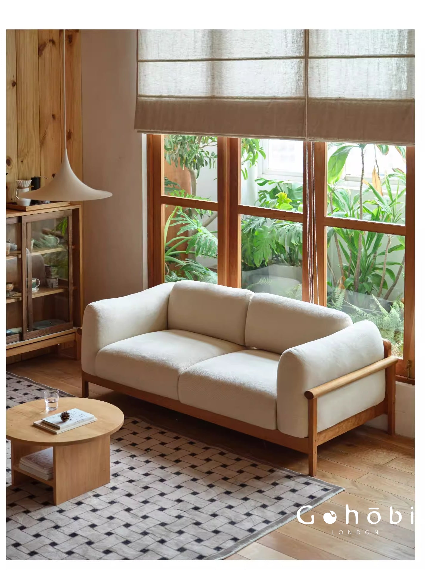 Gohobi Nordic Solid Wood Fabric Sofa – Handmade Double Sofa for Living Room or Small Apartment | FSC Certified Furniture