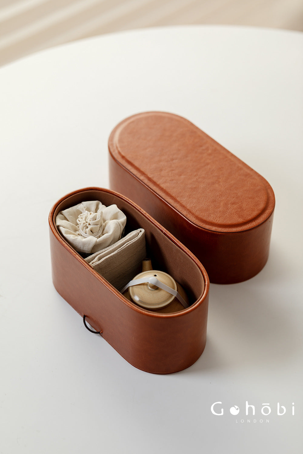 Gohobi Portable Gongfu Tea Set – Luxury Travel Tea Set Teapot & Three-Cup Set with Leather Case