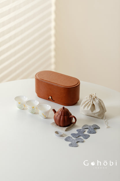 Gohobi Yixing Zisha Clay Travel Tea Set – Handmade Gongfu Tea Set with Leather Case