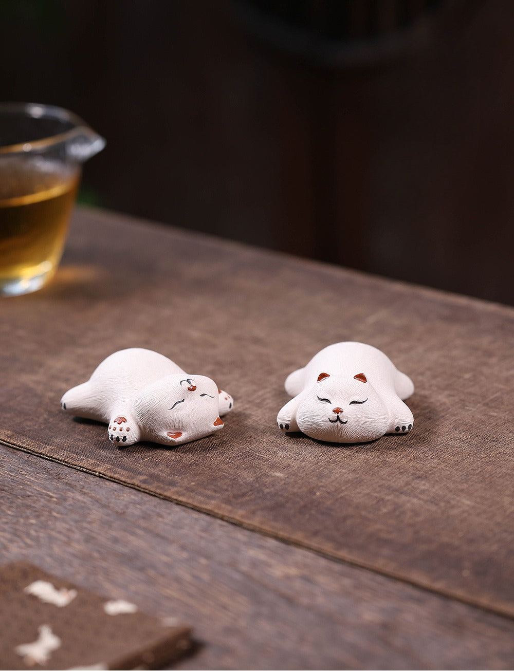 Gohobi Yixing Purple Clay Sleeping Cat Tea Pet – Handmade Lucky Cat Ornament