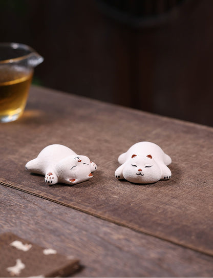 Gohobi Yixing Purple Clay Sleeping Cat Tea Pet – Handmade Lucky Cat Ornament