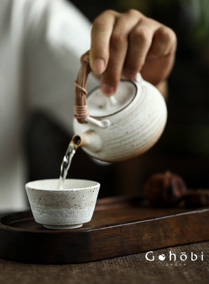 Gohobi Insect-Eaten Shino Handmade Teapot – Japanese Retro Wabi-Sabi Beam Pot (300–400ml)