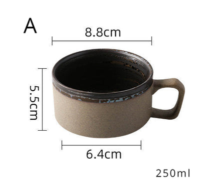 Gohobi Handmade Stoneware Black and Brown Coffee Mug and Saucer