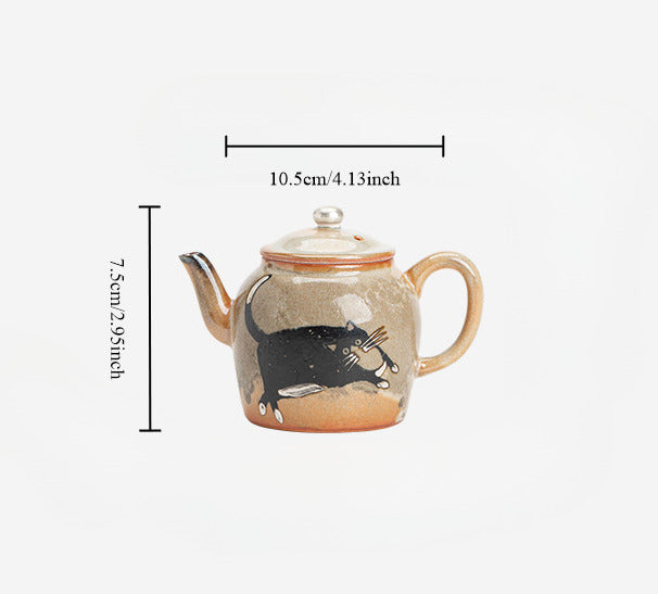 Gohobi Handmade Black Ink Hand-painted Cat Teapot 006