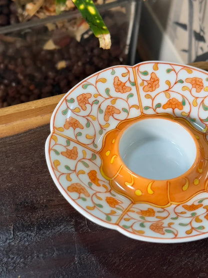 [清和堂 x Gohobi Gallery] Hand-painted Golden Red Orange Ganoderma Lucidum Pattern Tea Gaiwan Saucer Plate Tea Cup