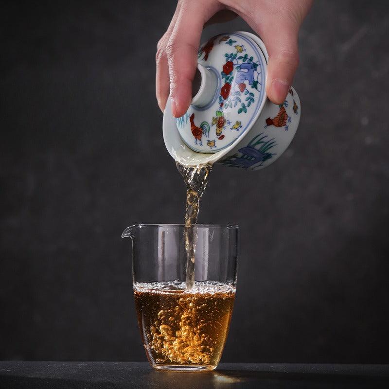 [Gohobi Gallery] Jingdezhen official ceramic hand-painted Chicken Gaiwan and Cup Set