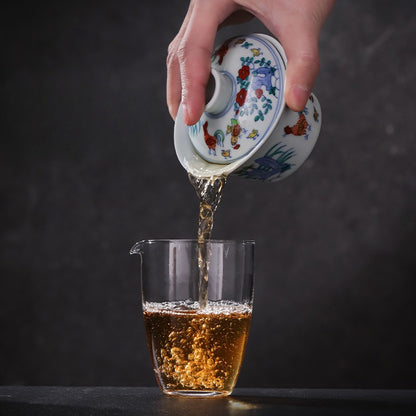 [Gohobi Gallery] Jingdezhen official ceramic hand-painted Chicken Gaiwan and Cup Set