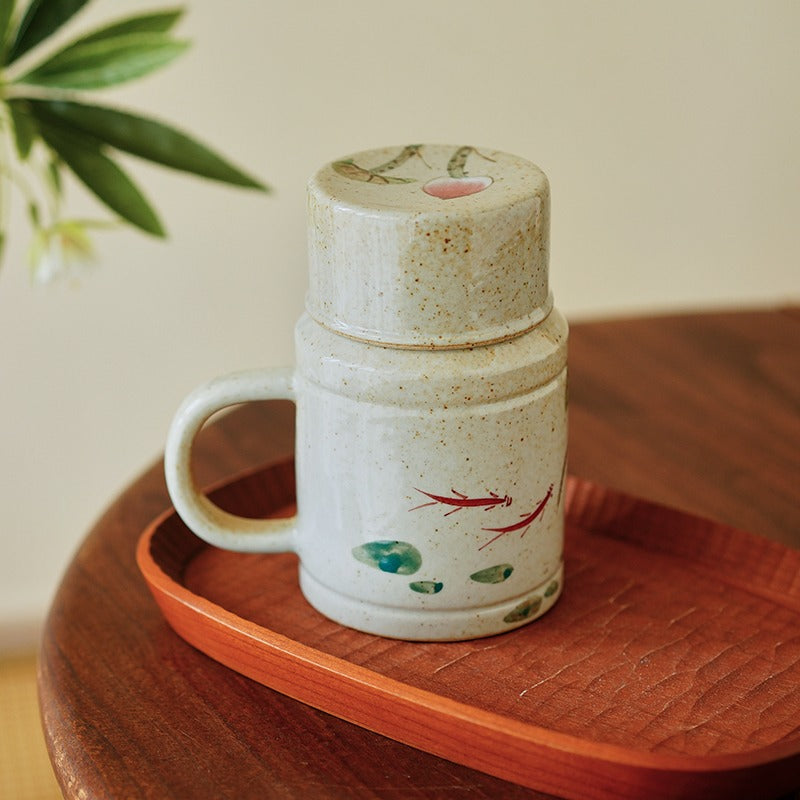 Gohobi Hand-Painted Blue and White Floral Mug with Lid Cup