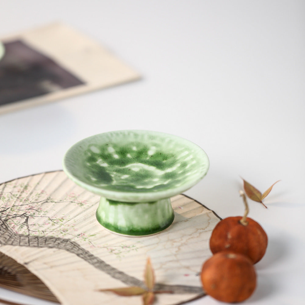 Gohobi Traditional Japanese Green Glazed Fruit Nuts Plate