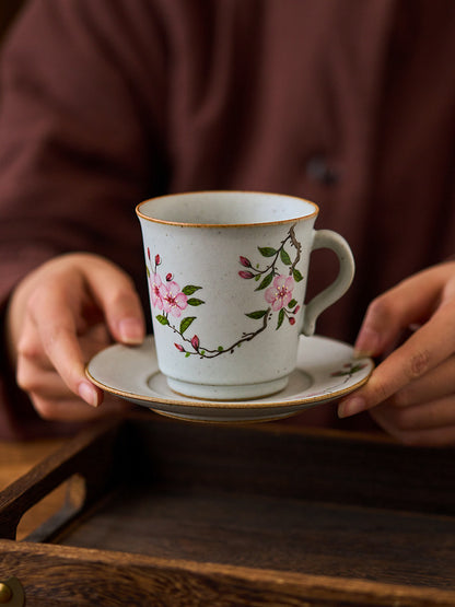 Gohobi Handmade Vintage hand-painted Floral Japanese Stoneware Coffee Mug and Saucer Set