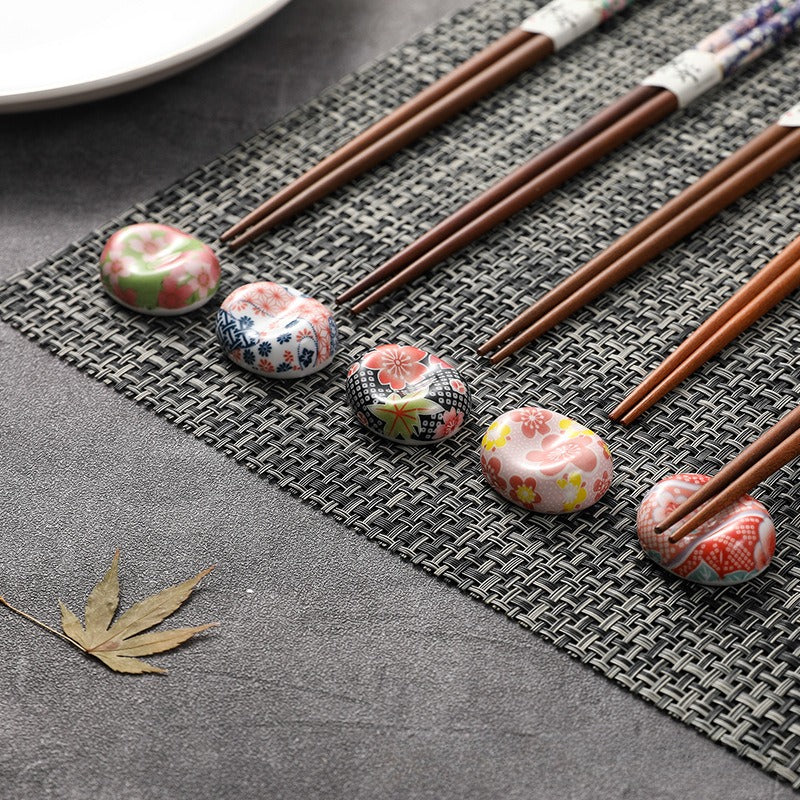 Gohobi A Set of 5 Pairs of Japanese Cherry Blossom Wooden Chopsticks and Rests