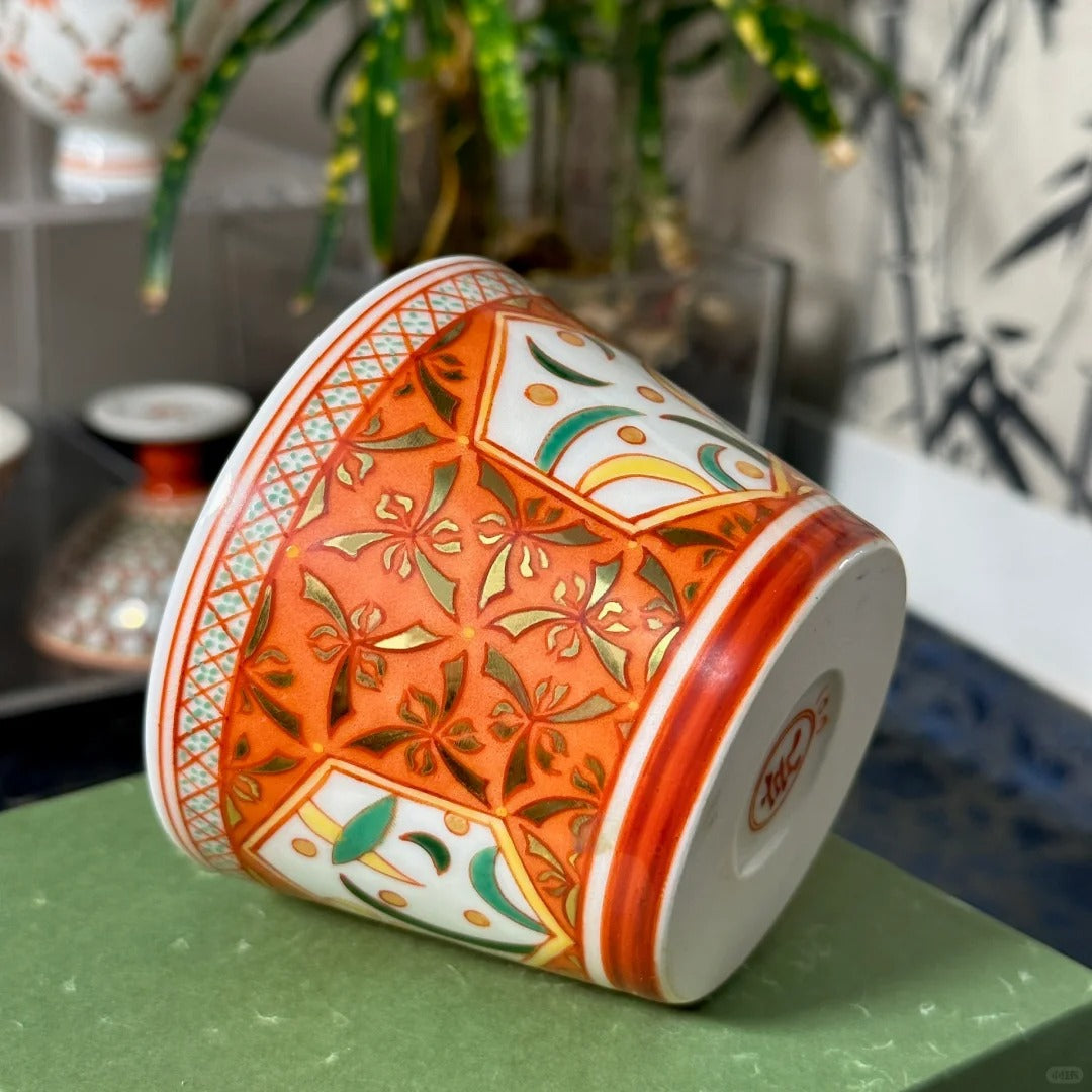 [清和堂 x Gohobi Gallery] Hand-painted Golden Orange Orchid Tea Cup Coffee Cup