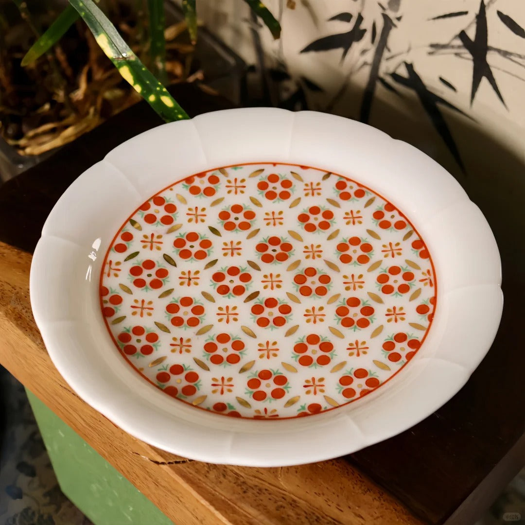 [清和堂 x Gohobi Gallery] Hand-painted Golden Red Orange Lotus Tea Coffee Saucer Plate