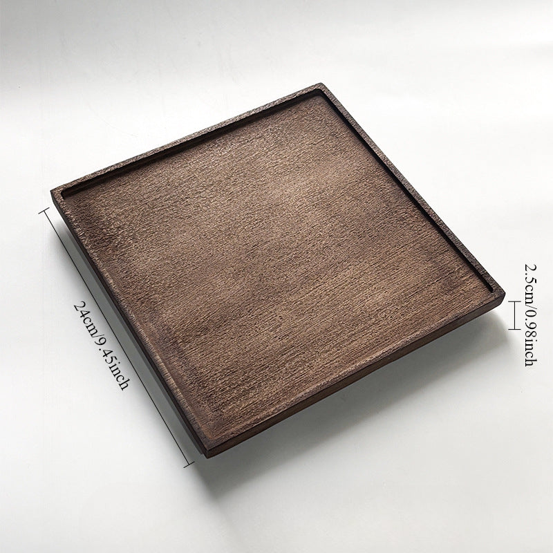 Gohobi Japanese-style Wabi-Sabi Teak Black Brown Square Tray 009
